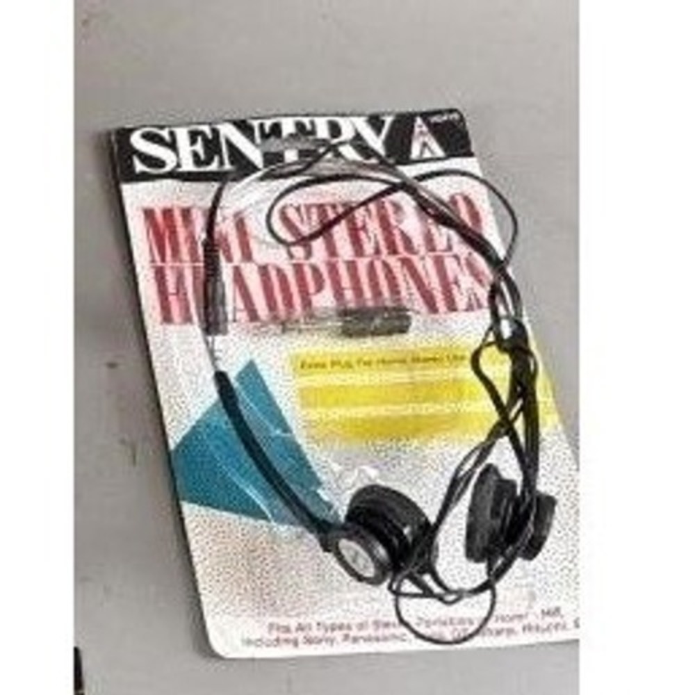Vintage Sentry HO415 Mini Stereo Headphones NOS Sealed Black Walkman 3.5mm Jack